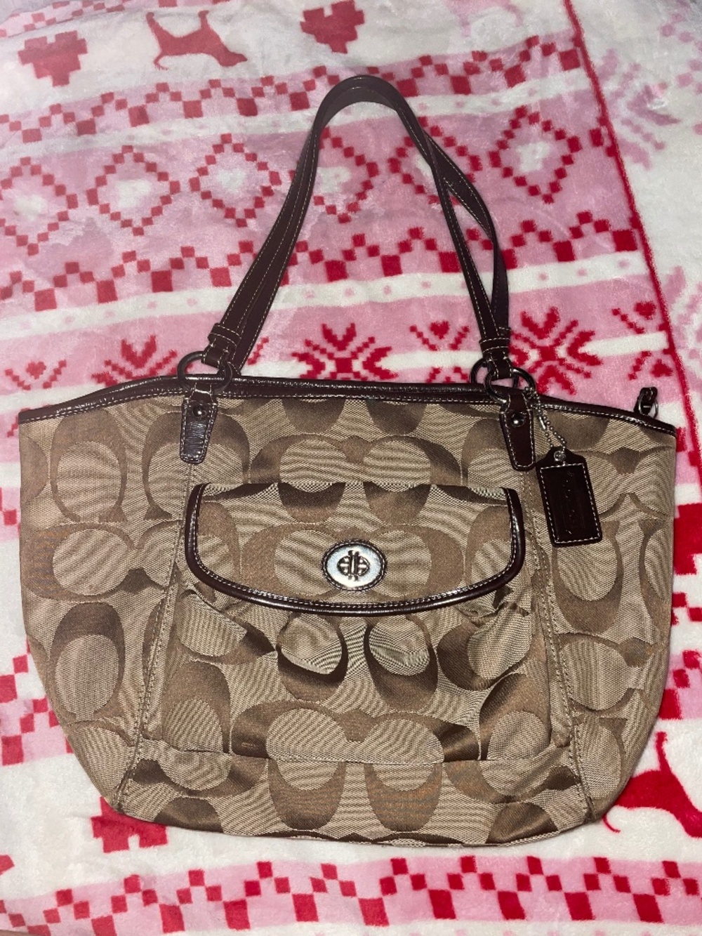 COACH “leah” signature brown tote bag purse